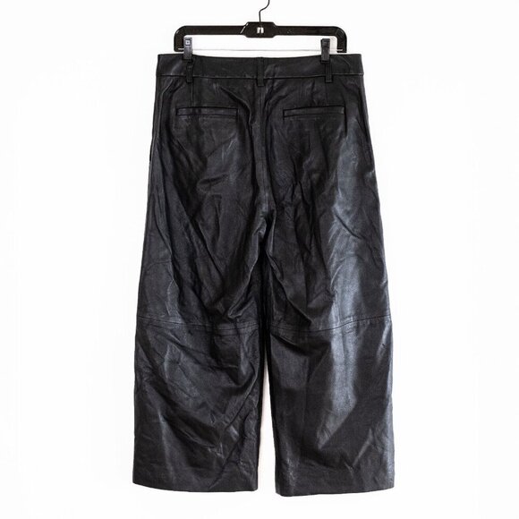 NWOT Lauren Ralph Women's Lambskin Leather Black Cropped Pants $695 - Size 12 - Picture 2 of 5